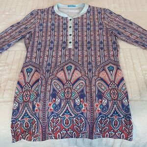 00008‎ J. McLaughlin Catalina Cloth Tunic Medium Paisley 3/4 Sleeve